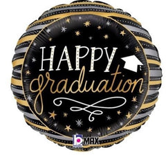 Happy Graduation Black and Gold- 9" Stick Balloon